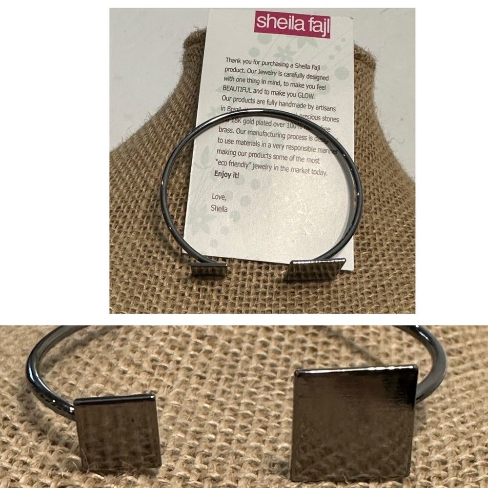Sheila Fajl Bangle Bracelet Black Gunmetal Cuff Rock Glam Square